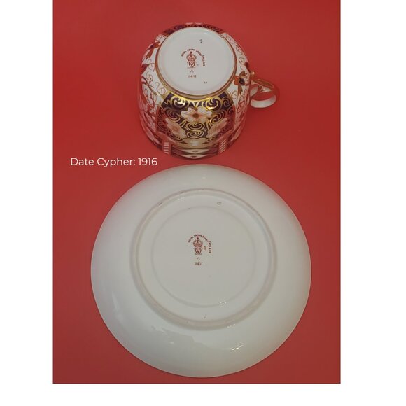 Antique Royal Crown Derby Imari Tea Cups & Saucers 1916 & 1921 - Picture 11 of 12